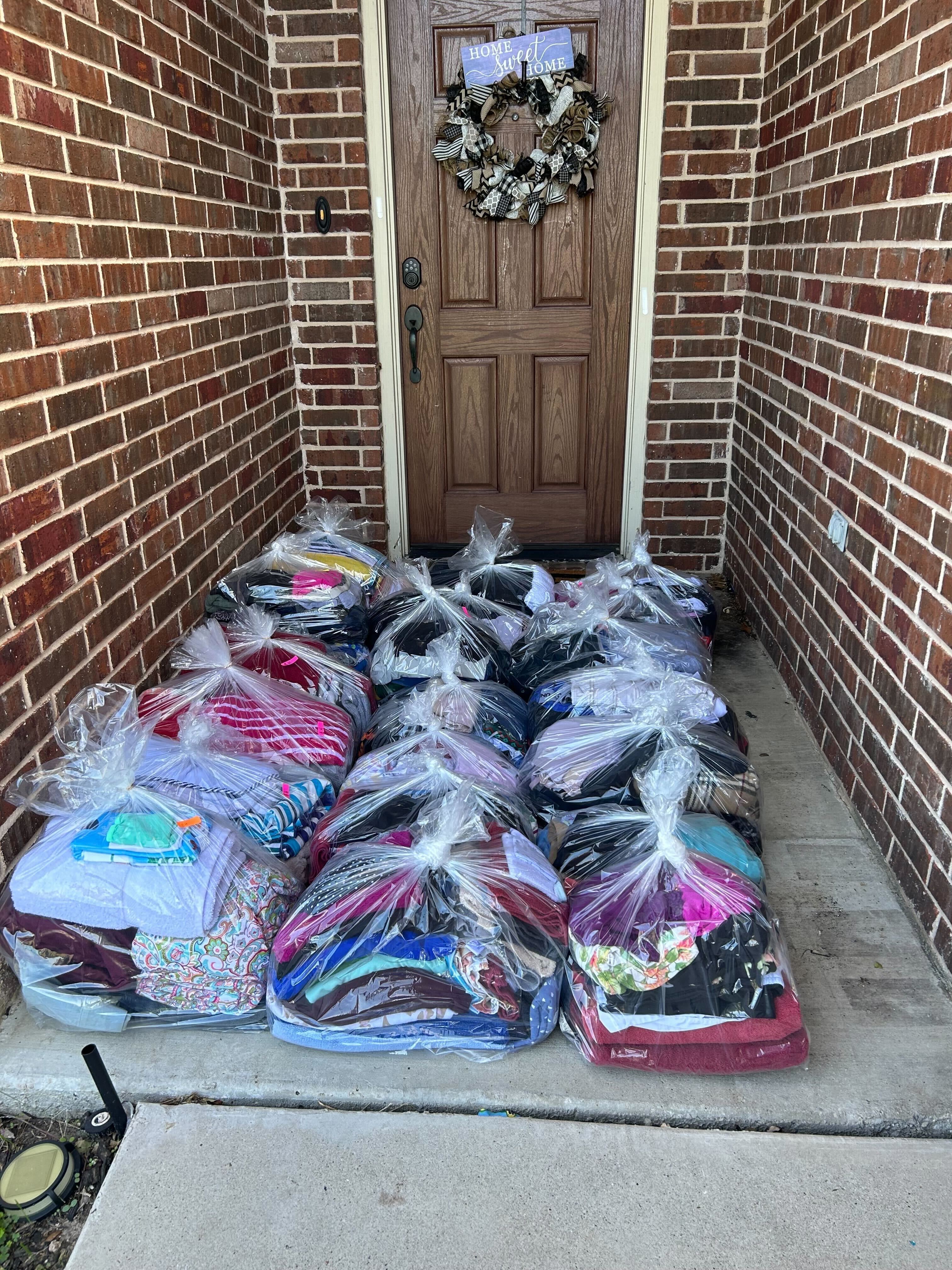Delivery of 17 bags of laundry to clients front door